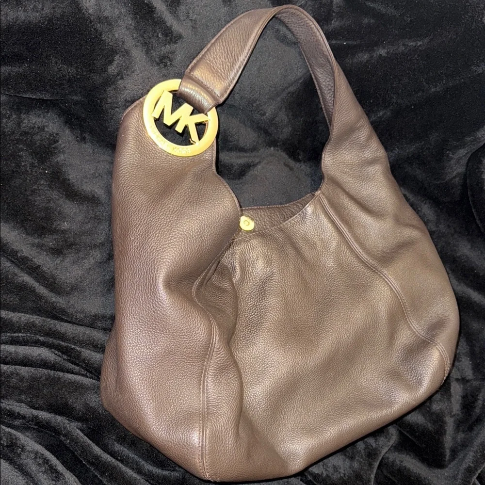 Michael Kors Chocolate Brown Hobo Bag with Gold Detail